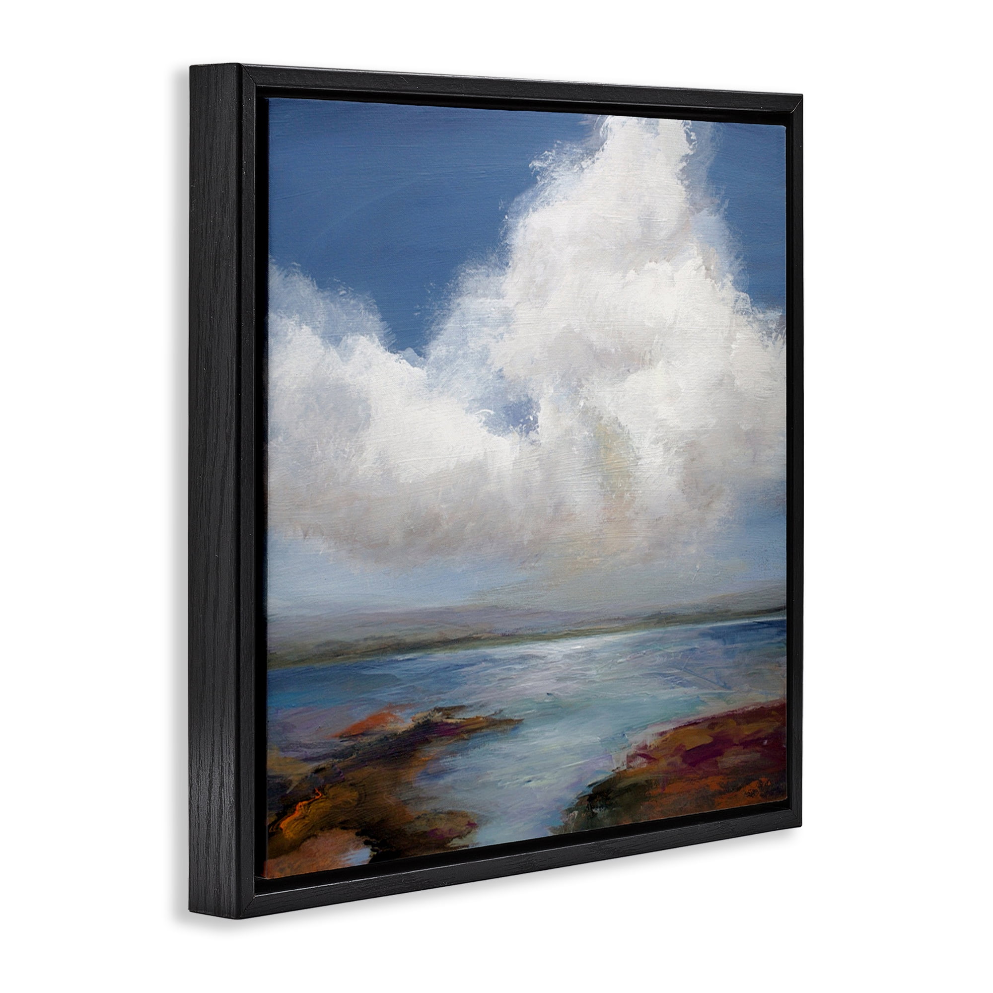 Stupell Industries Clouds over Sea Painting Landscape & Nature Painting Black Floater Framed Canvas Art Print Wall Art, 18 x 18