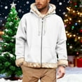 thumbnail image 2 of LEBONYARD Men's Trendy Zipper Drawstring Plush Hooded Cuff Chic Christmas Colorblock Long Sleeve Loose Warm Fit Composite Flannel Outerwear Jacket, 2 of 7