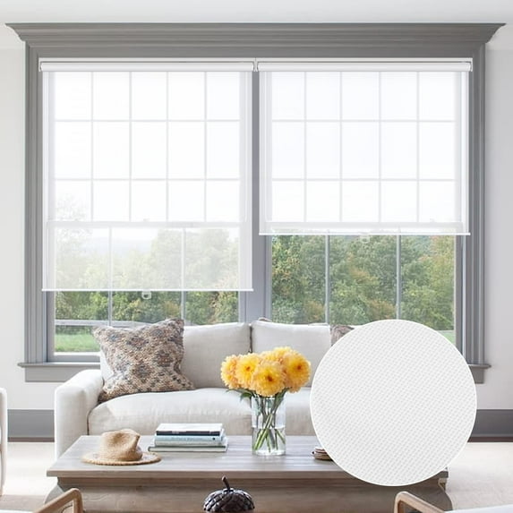 LUCKUP Light filtering Roller Shades for Windows, Cordless Semi Sheer Solar Blinds with 5% openness Free-Stop Window Shades for Home & Office, White 41"W x 72"H