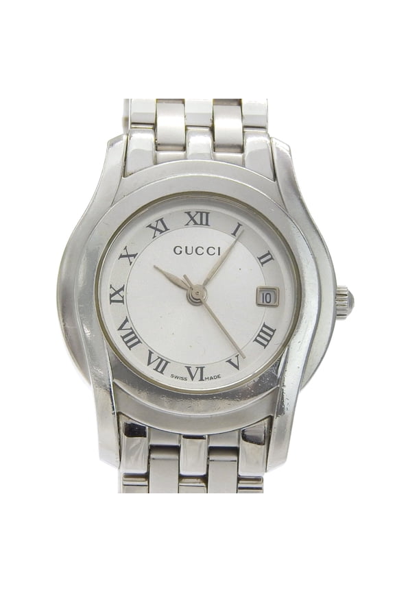 Pre-Owned Gucci 5500L Stainless Steel Quartz Analog Watch with Silver Dial for Women