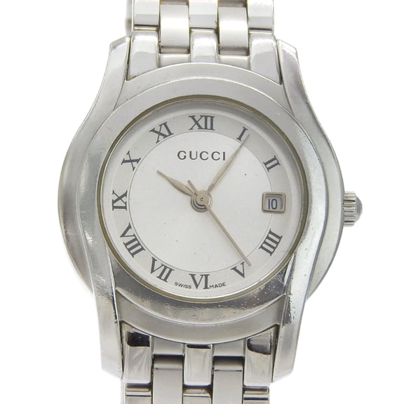 Pre-Owned Gucci 5500L Stainless Steel Quartz Analog Watch with Silver Dial for Women