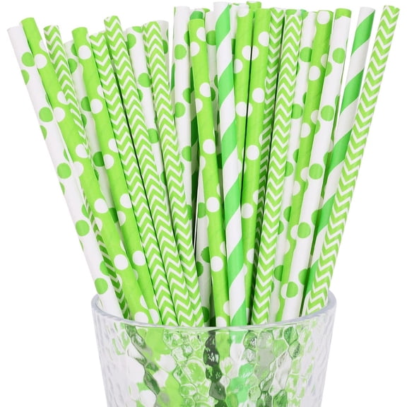Green Paper Straws, Pack 100 for Party Supplies, Birthday, Wedding, Bridal, Easter Party, Juice, shakes, Smoothies