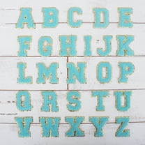 26 Letter Set Chenille Iron On Glitter Varsity Letter Patches - Blue Chenille Fabric With Gold Glitter Trim - Sew or Iron on - 5.5 cm Tall