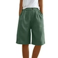 thumbnail image 4 of Green Linen Pants Women Cotton Linen Shorts for Women Loose Fit Knee Length Shorts Casual Wide Leg Elastic Waist Workout Shorts Pants for Women, 4 of 6