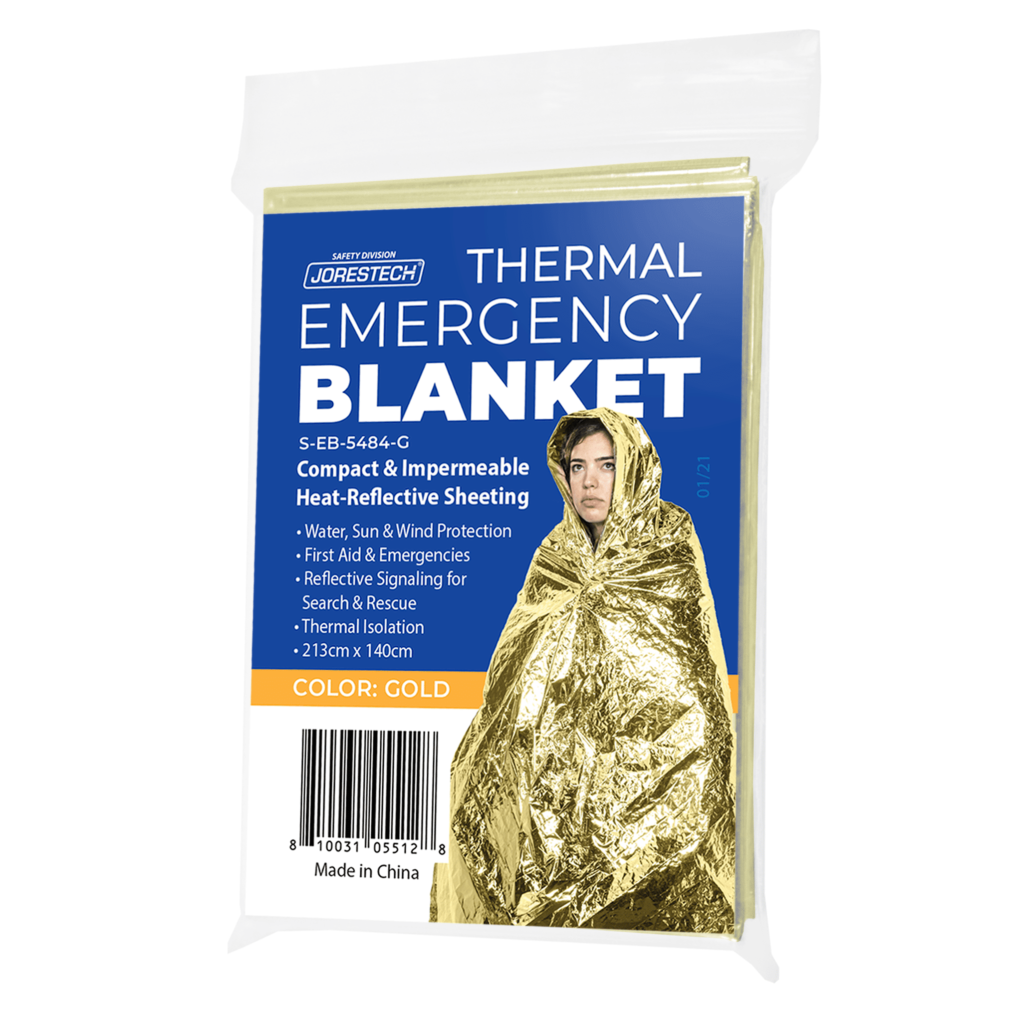 JORESTECH Thermal Foil Weatherproof Emergency Blanket (Gold, 5 Units