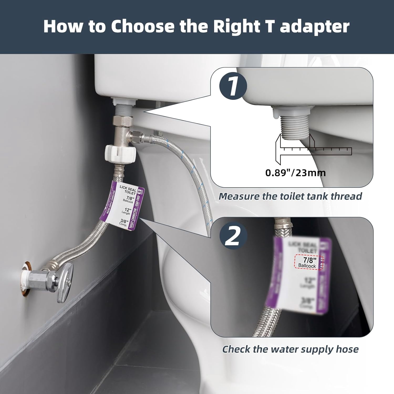 Metal Bidet T Adapter 3 Way Tee Connector for Bidet Attachment 7/8 Inch x 7/8 Inch x 3/8 Inch 15/16 Inch x 15/16 Inch x 9/16 Inch for Toilet