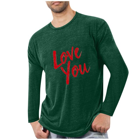 NuoCaiYun Fashion Valentine's Day Pajamas T-shirt for Men Casual Crew Neck Pullover Long Sleeves Loose Tops