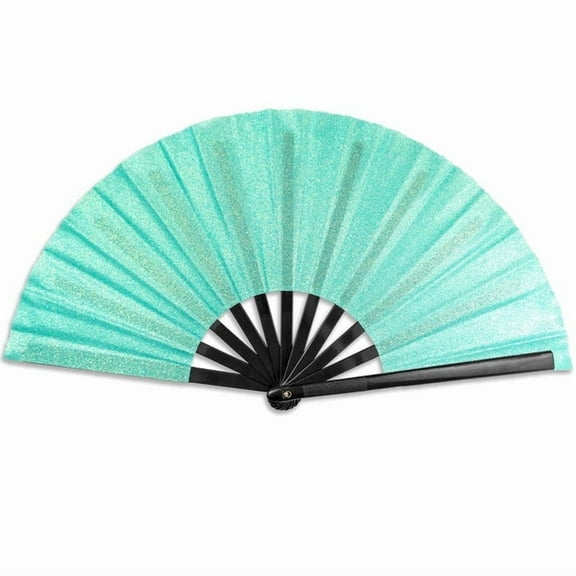 Glitter Mermaid Green Large Hand Fan – Folding Handheld Fan for Raves, Parties, Costumes, and Dancing