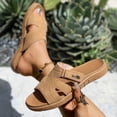 thumbnail image 4 of Slides for Women Open Toe Orthopedic Sandals Arch Support Footbed Summer Casual Slip on Athletic Slippers Flat Walking Shoes Brown Size 6, 4 of 8