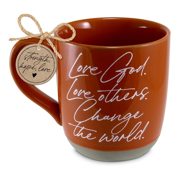 Lighthouse Christian Products Love God Love Others - Matthew 22:37, 39 - Sienna Red 18 Ounce Ceramic Drinking Mug