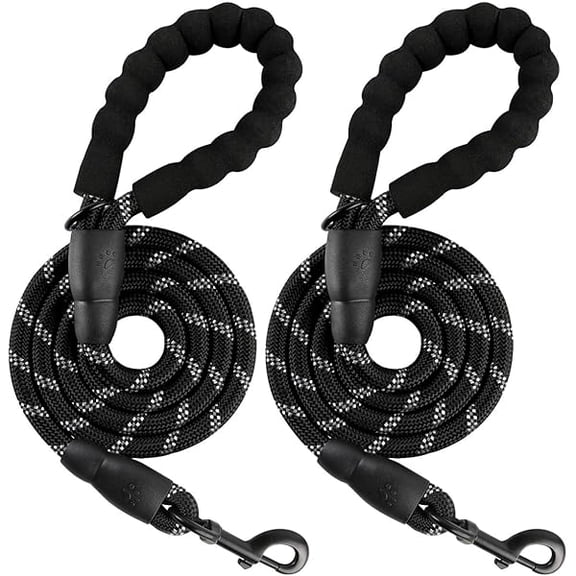 Eryueer Dog Leashes for Large Dogs Heavy Duty Dog Leash 2 Pack 5 FT with Comfortable Padded Handle Highly Reflective Threads for Medium Large Dogs Walking Training Running (5FT-1/2,Black Black)