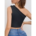 thumbnail image 4 of Womens Cute Ruffle One Shoulder 2024 Tank Top Knit Ribbed Trendy Sexy Summer Sleeveless Crop Tops, 4 of 6