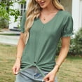 thumbnail image 6 of Kaemgyyd Tops for Women Trendy Summer Short Sleeve V Neck Basic T Shirts Breathable Tie Front Eyelet Blouses Tunic, 6 of 7