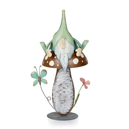 Alpine Corporation 20"H Metal Gnome Iron Décor with Mushroom