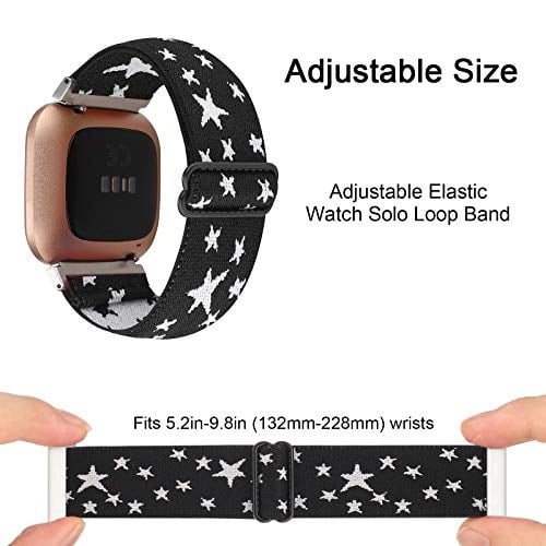 Banda Elástica Ajustable para Reloj Compatible con Fitbit Versa/Versa 2/Versa Lite Edición Especial para Mujer Hombre Correa Elástica de Nylon Pulsera para Reloj Inteligente Fitbit Versa (Estrella Bla