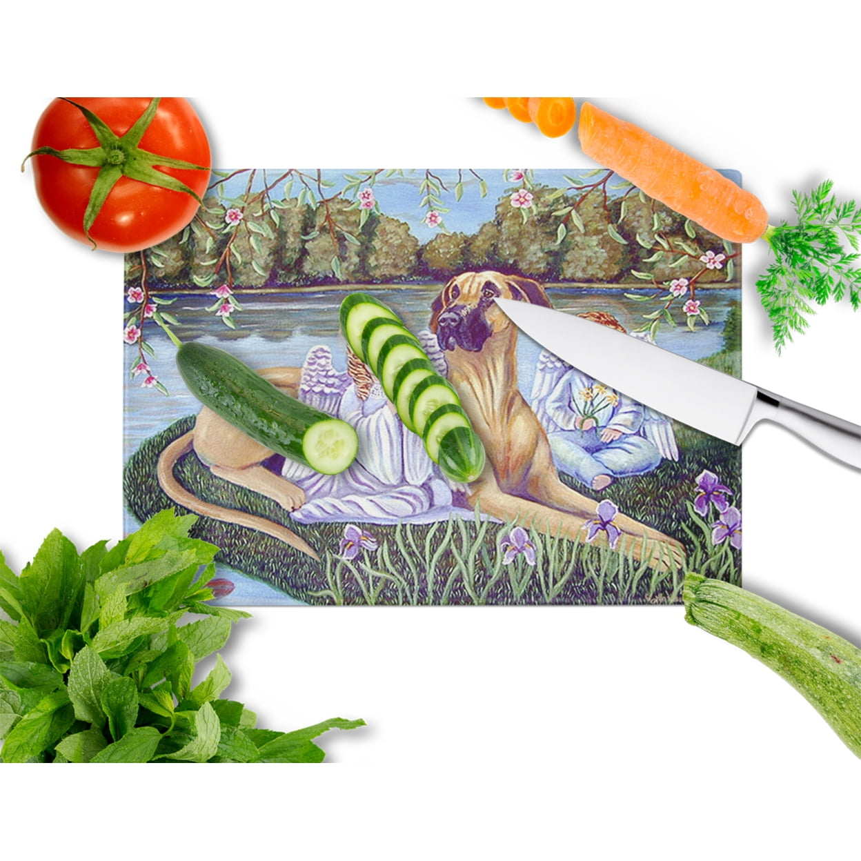 Caroline's Treasures Angels with Great Dane Glass Cutting Board Large