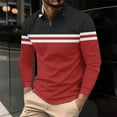 thumbnail image 2 of GuangCheng George Men Colorblock Striped Shirts Long Sleeve Zip Placket Contrast Horizontal Stripes Slim Fit Casual Stylish Blouses,Red,XL, 2 of 5