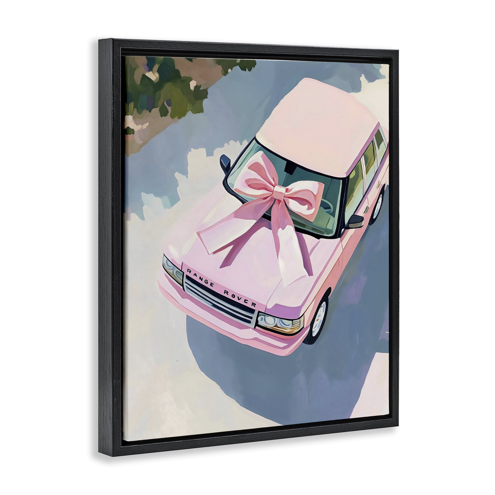 Stupell Industries Pink Luxury Rover with Ribbon Black Framed Floater Canvas Wall Art, design by The Prints Vibe