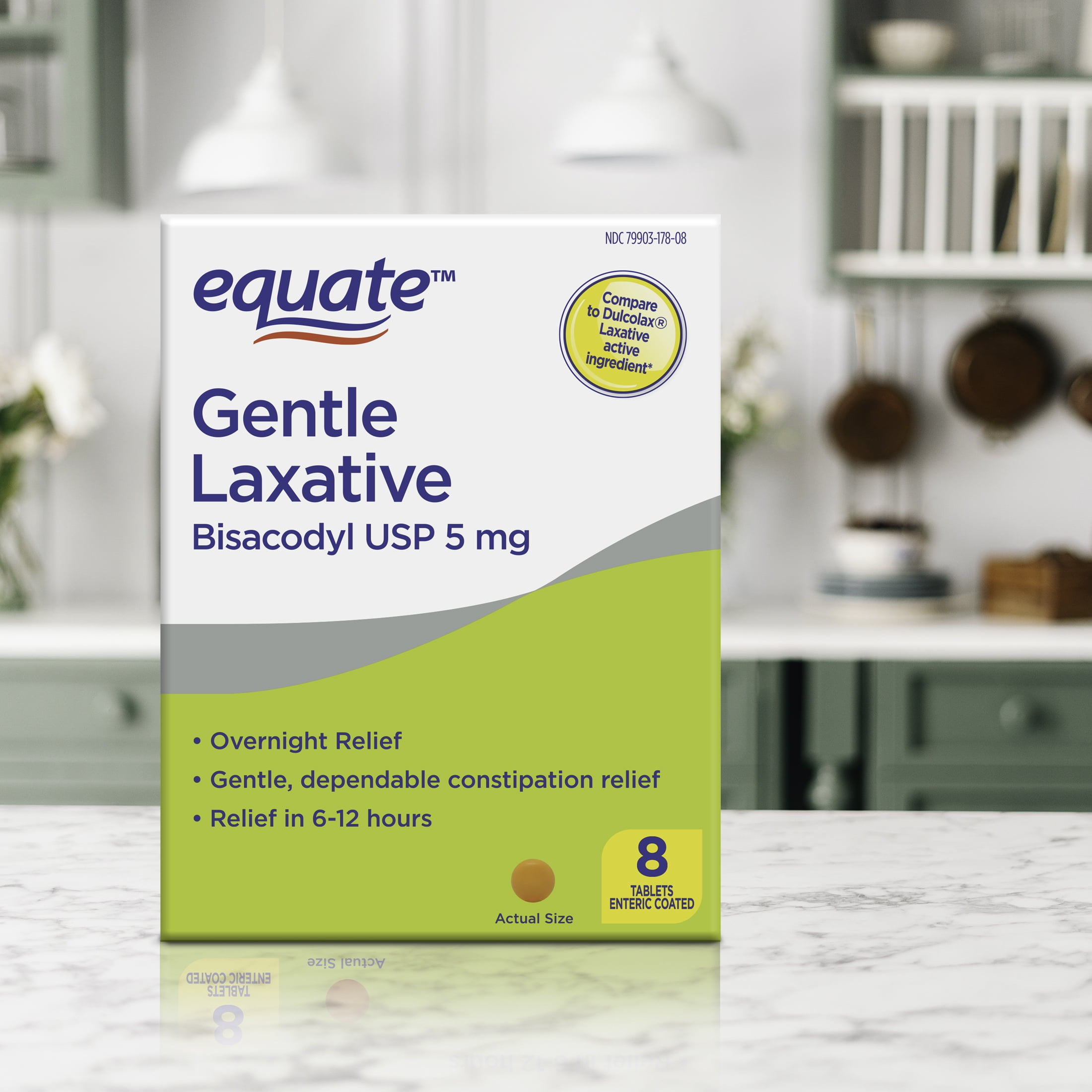 (3 pack) Equate Gentle Laxative Bisacodyl for Adult Constipation, 5mg, 8 Coated Tablets, Unflavored