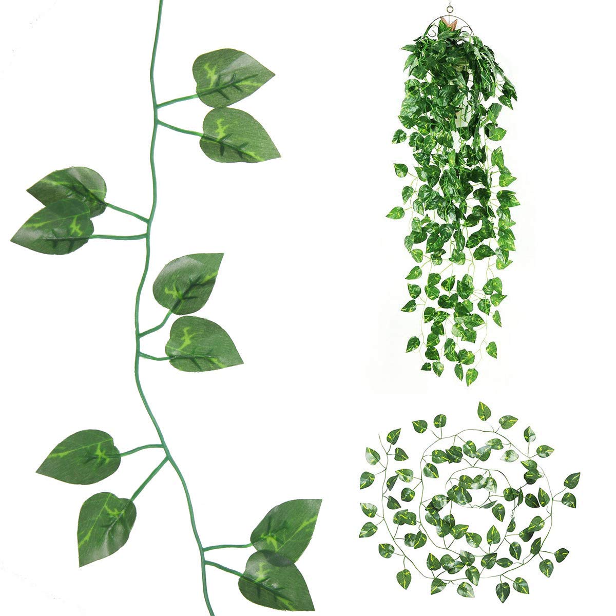 EHWINE 20 Strands 132 Ft Fake Ivy Vines with 30 Zip Ties, Artificial Ivy Leaves Greenery Garland Faux Hanging Plants for Home Bedroom Wedding Wall Decor