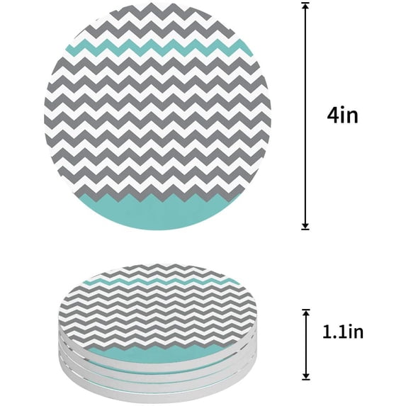 FMSHPON Grey Chevron Pattern Set of 6 Round Coaster for Drinks, Absorbent Ceramic Stone Coasters Cup Mat with Cork Base for Home Kitchen Room Coffee Table Bar Decor