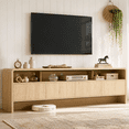 thumbnail image 4 of Papajet 70" Modern TV Stand for TVs Up to 80", Wood TV Console with Curved Profile Design & 2 Storage Cabinets for Living Room, Natural Oak, 4 of 12