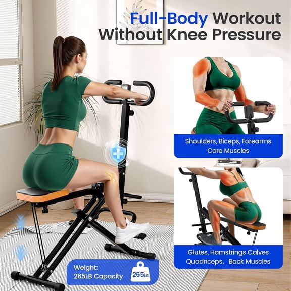 Deep Squat Machine Trainer, Rowing Machine for Home, Easy Setup & Foldable Exercise Equipment with Adjustable Resistance, Glute Trainer Machine, Abs & Leg Home Workout Machine