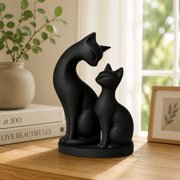 Optima 2 Pieces Cat Figurines Cat Couple Statue Novelty Minimalist Sculptures for Hotel