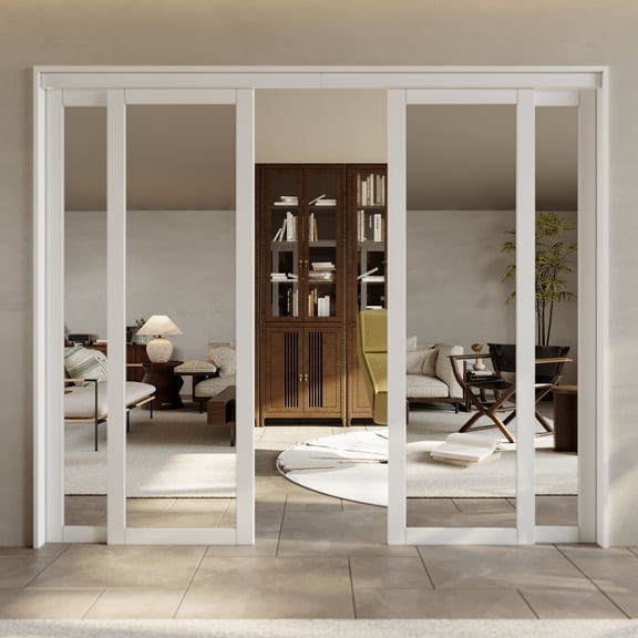 96" x 80" White Prefinished Mirrored Closet Sliding Door with Hardware Kit