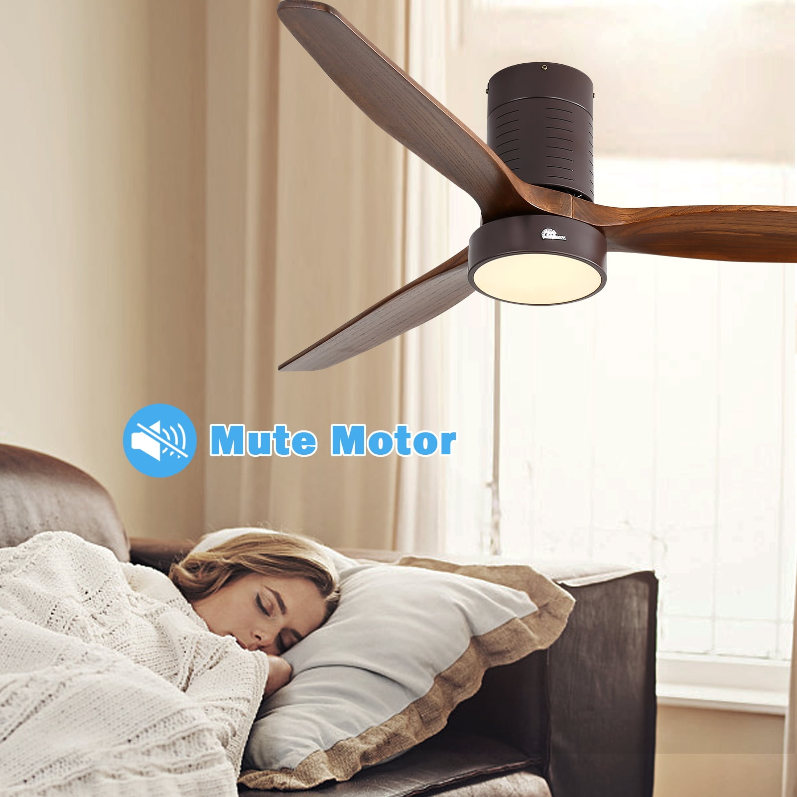 Sofucor 52" Flush Mount Bronze Modern Ceiling Fan with Integrated LED Light