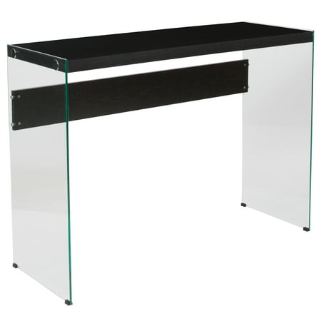 Ash Console - Flash Furniture Highwood Collection Dark Ash Wood Grain Finish Console Table with Shelves and Glass Frame
