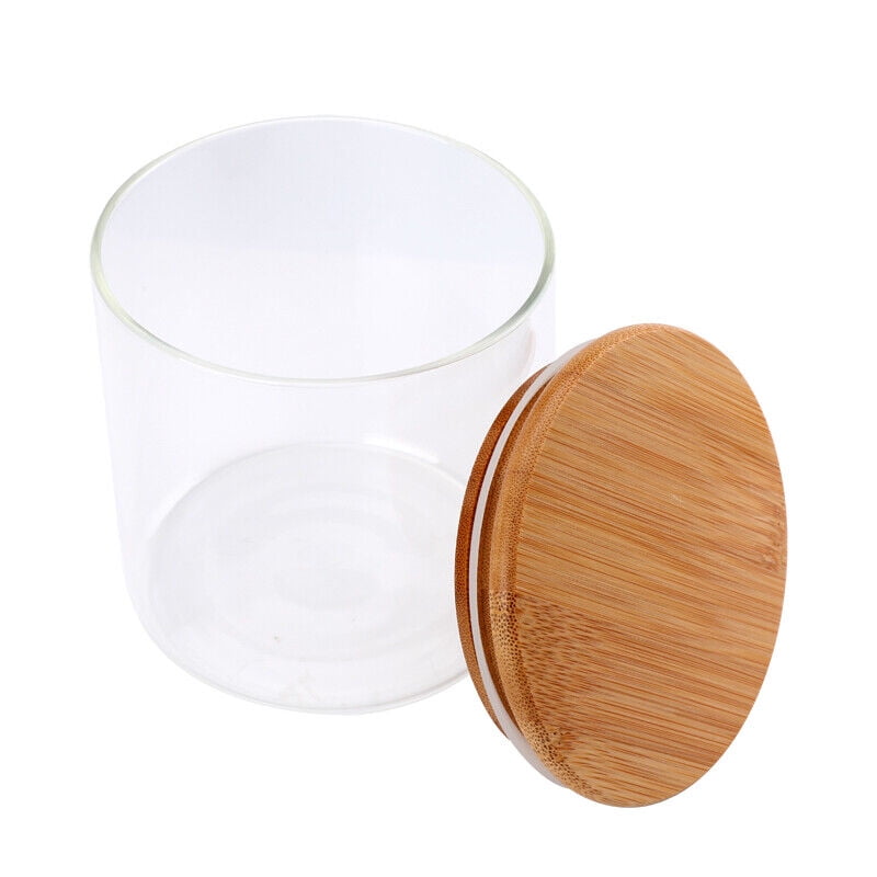 700ml Airtight Clear Glass Food Storage Coffee Bean Candy Jar w/ Seal Bamboo Lid