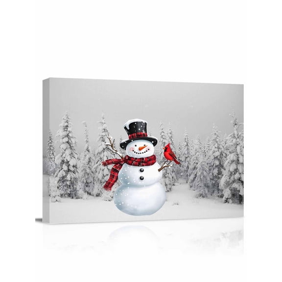 Snowman Grey Christmas Canvas Print Wall Art Xmas Tree Forest Snowflake Pictures Painting Morden Artwork for Living Room Bedroom, Ready to Hang - 12"x16"