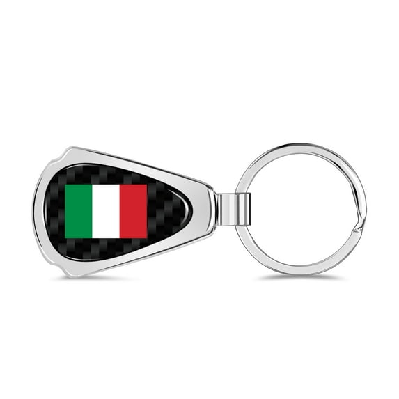 Italy National Flag Real Black Carbon Fiber Chrome Metal Teardrop Key Chain