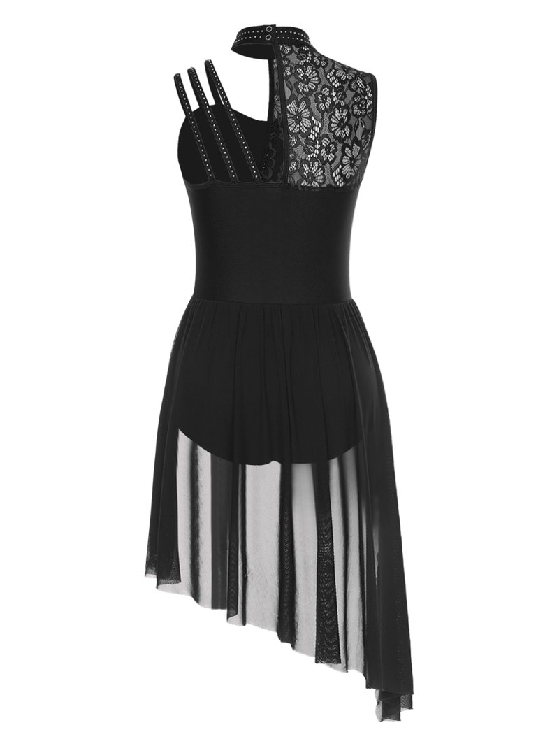 leotard lace dress ZALDITA Women's Single Long Sleeve Lace Leotard Dress Modern Dance Contemporary Lyrical Stage Costumes White M