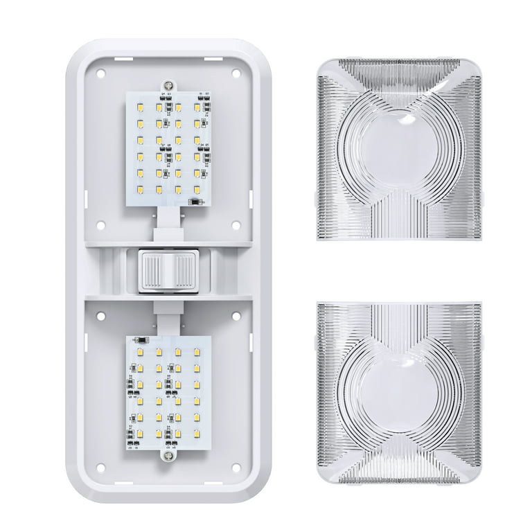 Leisure LED RV LED Ceiling Double Dome Light Fixture with ON/OFF Switch  Interior Lighting for Car/RV/Trailer/Camper/Boat DC 12V Natural White