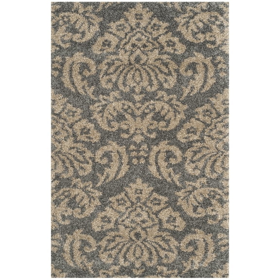 SAFAVIEH Florida Desmond Damask Shag Area Rug, Grey/Beige, 2'3" x 4'