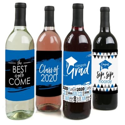 Blue Grad - Best is Yet to Come - Royal Blue 2019 Graduation Party Decorations for Women and Men - Wine Bottle Label Stickers - Set of