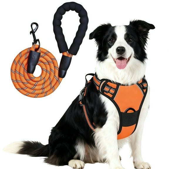 Adjustable No Pull Dog Harness with 5ft Leash for Pets (Orange)