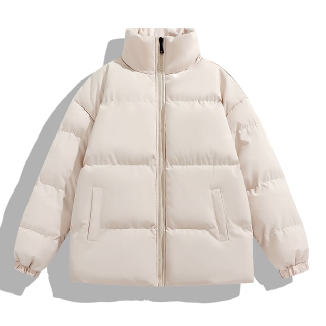 Xuniizn Puffer Jacket Men, Full Zip Solid Color Stand Collar Long Sleeve Ribbed Cuffs Windbreaker Jackets with Pockets, Soft Comfortable Thermal Winter Casual Coats