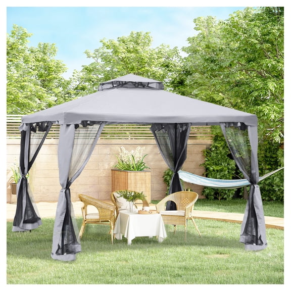 9.6x9.6ft Patio Gazebo Outdoor Canopy Shelter with Netting Steel Frame