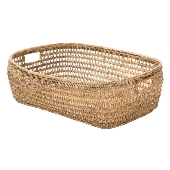Kouboo Cambria Rectangular Open Weave Storage Basket, Storage Baskets with Wooden Handles Woven Bin Organizers, Honey Brown