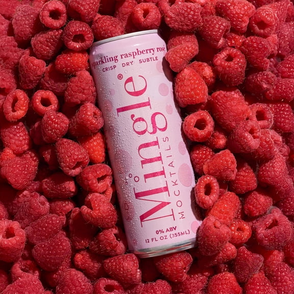 Mingle Mocktails Non-Alcoholic Sparkling Raspberry Rose Mocktail, 4 Pack, 12 fl oz Sleek Aluminum Cans, 0.00% ABV