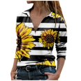 thumbnail image 1 of Camiseta holgada estampada a la moda para mujer, blusa de manga larga, Tops informales con solapa Pompotops  FGAJ21517, 1 of 5