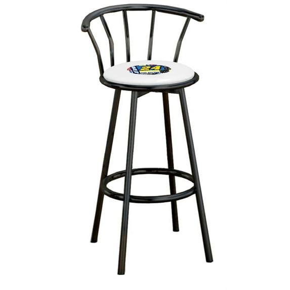 The Furniture King Bar Stool Black Metal with a Sports Themed Themed Decal (Nascar - White)