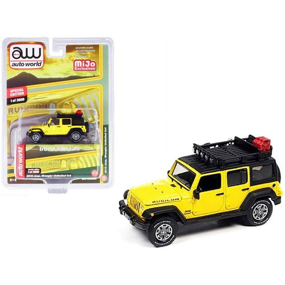 2018 Jeep Wrangler Rubicon Unlimited 4x4, Yellow - Auto World CP7752 - 1/64 scale Diecast Model Toy Car