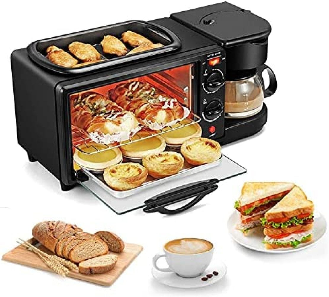 4 Cup Coffee Maker Multi-function Toaster Oven 3 in 1 Breakfast Station 