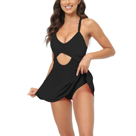 Womens Swimsuits Pimelu Bathing Suit for Women One Piece Swimsuit Womens High Waist Bathing Suits Ladies Push-up Cut out Swimdress Summer Beach Solid Backless Spaghetti Strap Swimwear