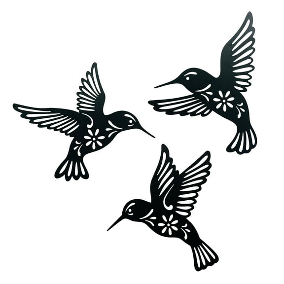 WAIU Metal Hummingbird Wall Art Decor,Black, 9", 3 Count