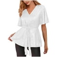 thumbnail image 2 of Tejiojio Women's Sequin Top V-Neck Flared Sleeve Front Tie Sparkly Party Blouse, 2 of 6